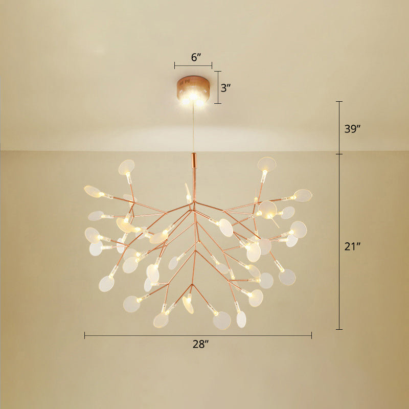 Stainless Steel Leaf Chandelier Minimalist Rose Gold LED Hanging Lamp for Restaurant