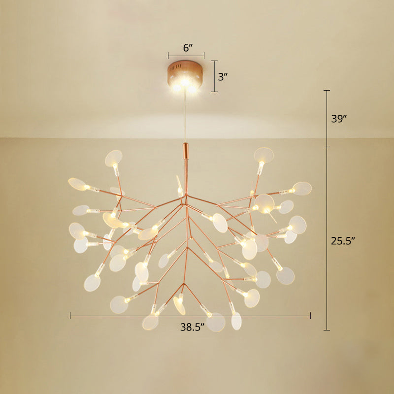 Stainless Steel Leaf Chandelier Minimalist Rose Gold LED Hanging Lamp for Restaurant