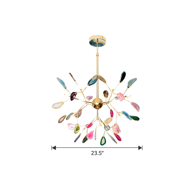 Modernist Heracleum Chandelier Agate Living Room Suspension Light Fixture in Gold