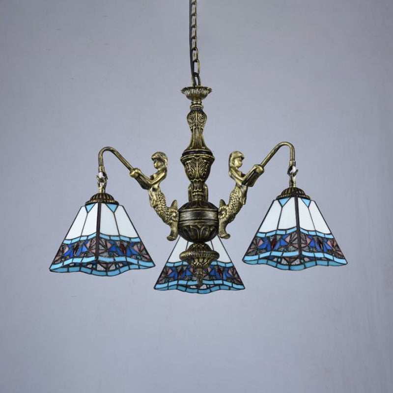 Candelier de techo piramidal Vidroma manchado de estilo Tiffany Luz colgante con sirena deco en bronce