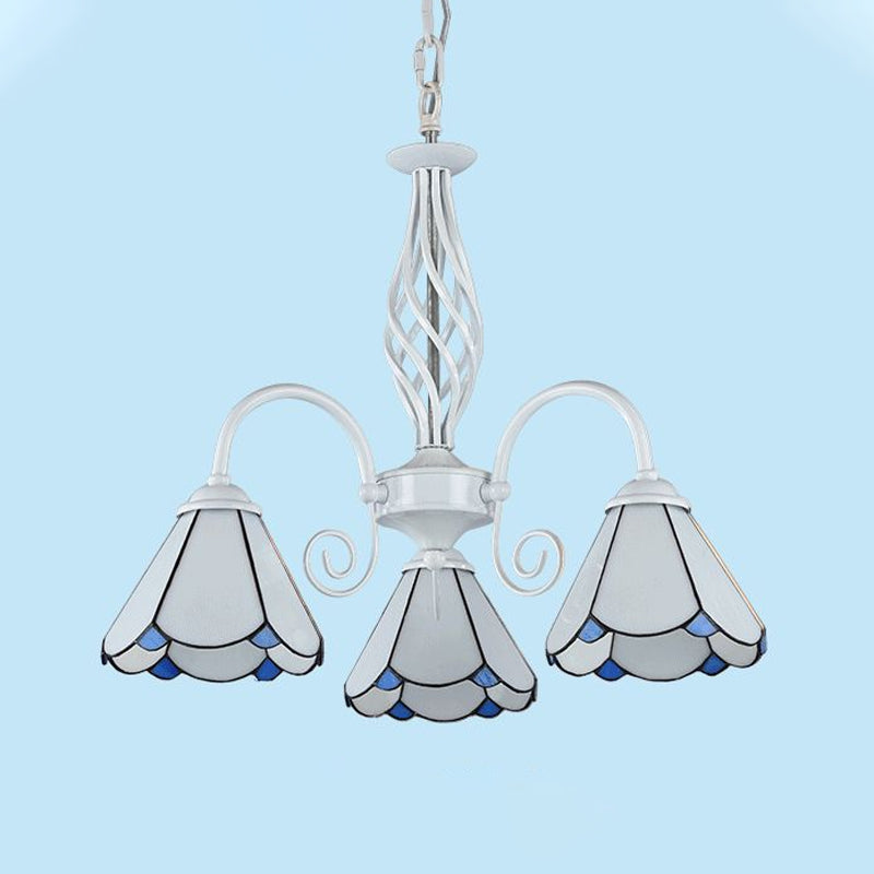 Salon lustre lustre de style méditerranéen lampe de suspension blanche avec nuance en verre coupé feston