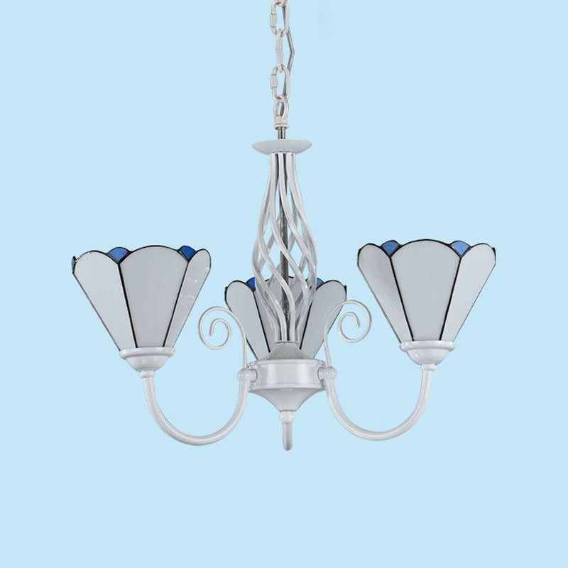 Salon lustre lustre de style méditerranéen lampe de suspension blanche avec nuance en verre coupé feston