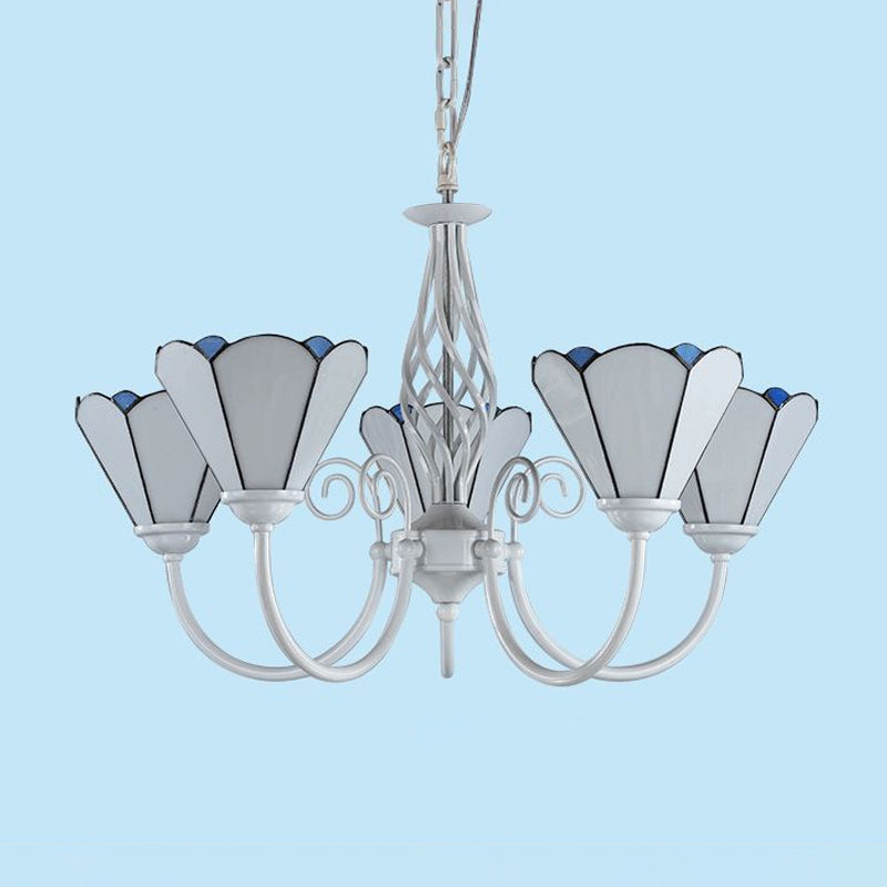 Salon lustre lustre de style méditerranéen lampe de suspension blanche avec nuance en verre coupé feston