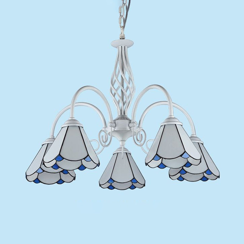 Salon lustre lustre de style méditerranéen lampe de suspension blanche avec nuance en verre coupé feston