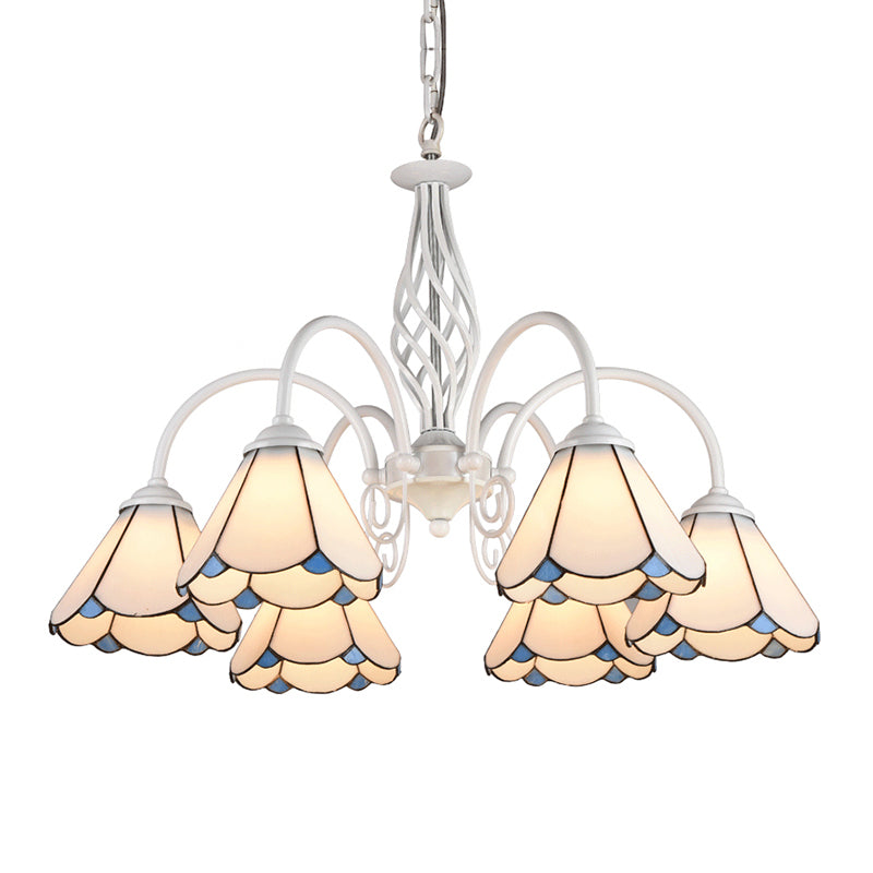 Salon lustre lustre de style méditerranéen lampe de suspension blanche avec nuance en verre coupé feston