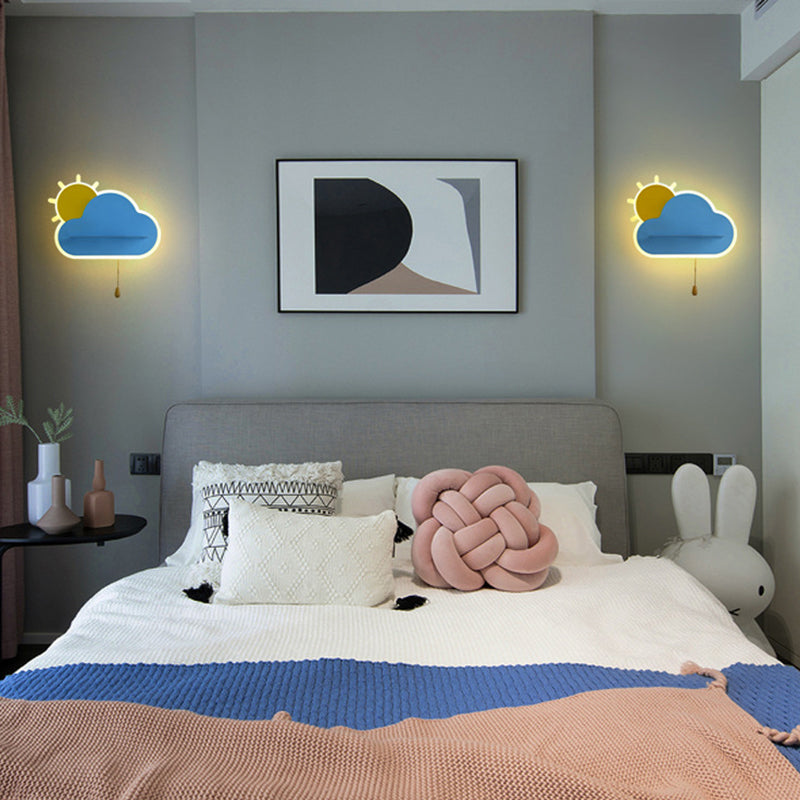 Childrens Sunrise Shaped Wall Lamp Acrylic Bedroom LED Sconce Light with Pull Chain Switch