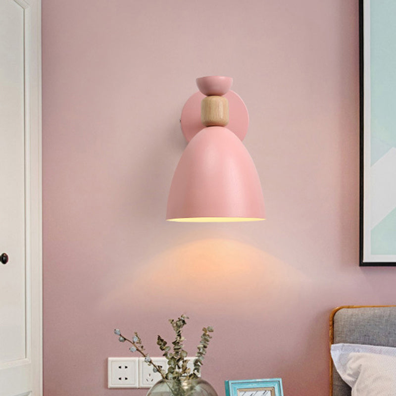 Eenpersoonsbedeld aan de hand gemonteerd leeslicht macaron verstelbare wandlamp met bel metalen schaduw
