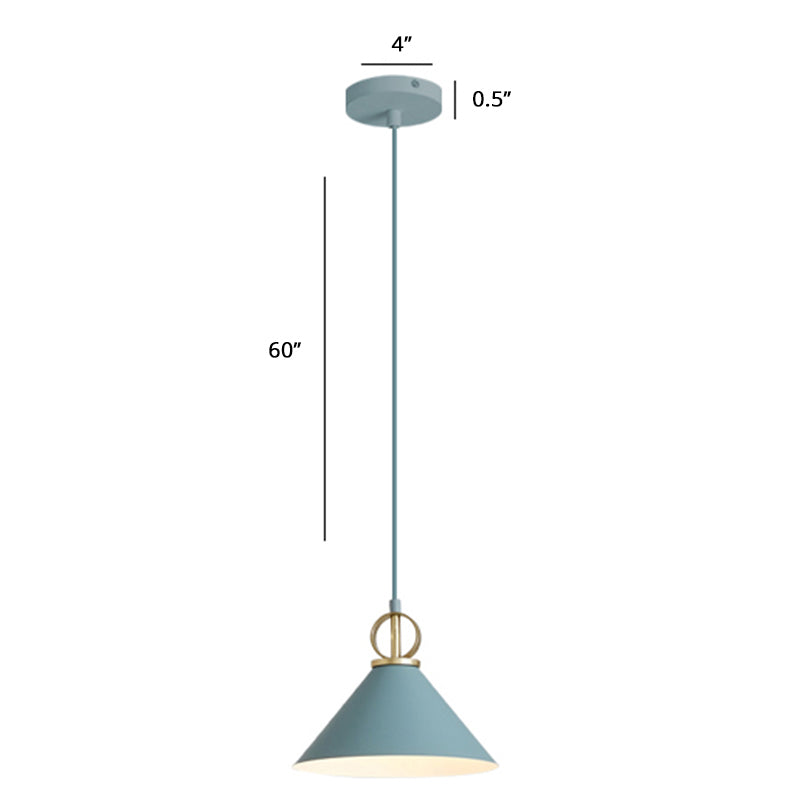 Cone Shaped Pendant Lighting Nordic Metal Single-Bulb Suspension Light for Dining Room