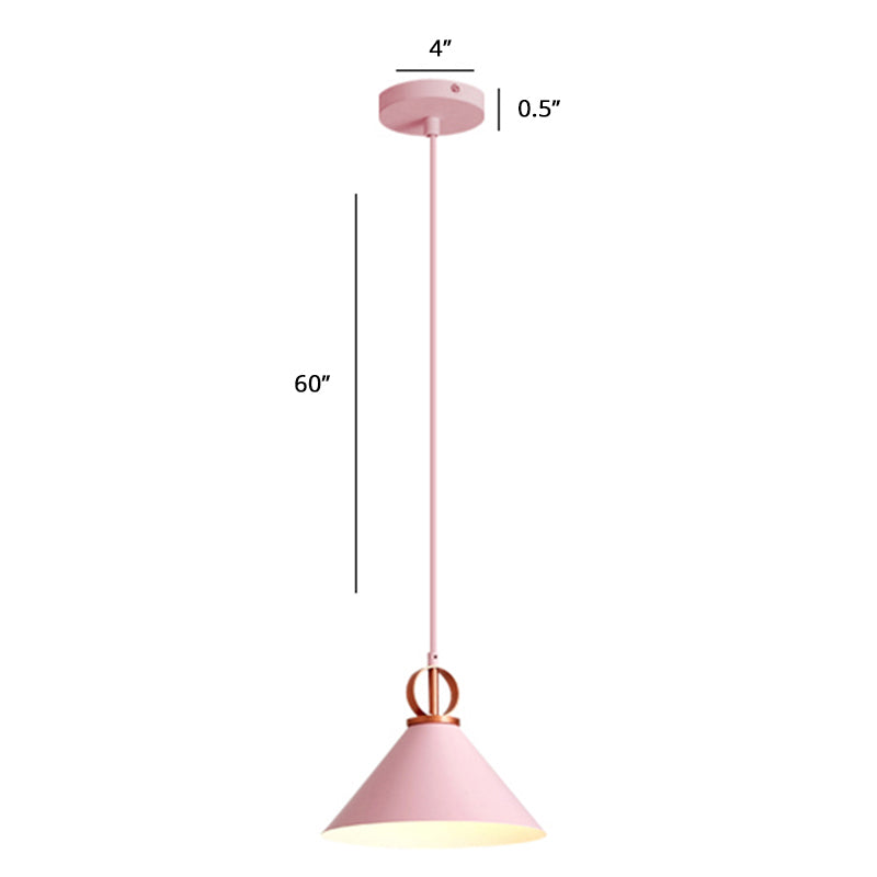 Cone Shaped Pendant Lighting Nordic Metal Single-Bulb Suspension Light for Dining Room