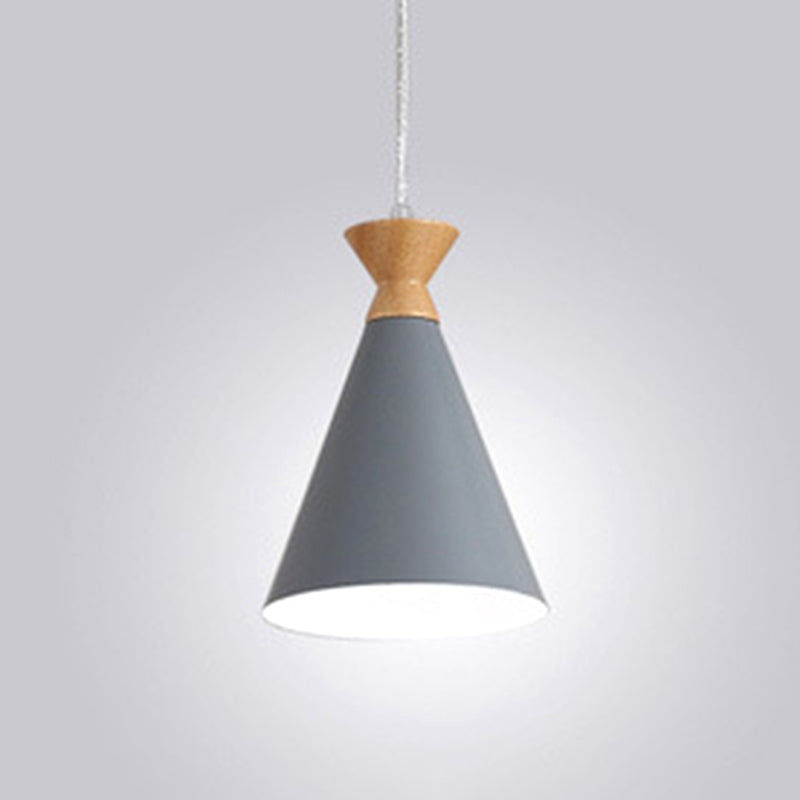 Conical Living Room Drop Pendant Metal 1 Bulb Macaron Style Hanging Ceiling Light