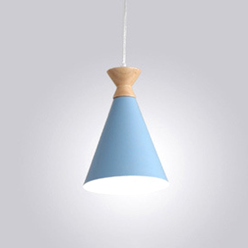 Conical Living Room Drop Pendant Metal 1 Bulb Macaron Style Hanging Ceiling Light