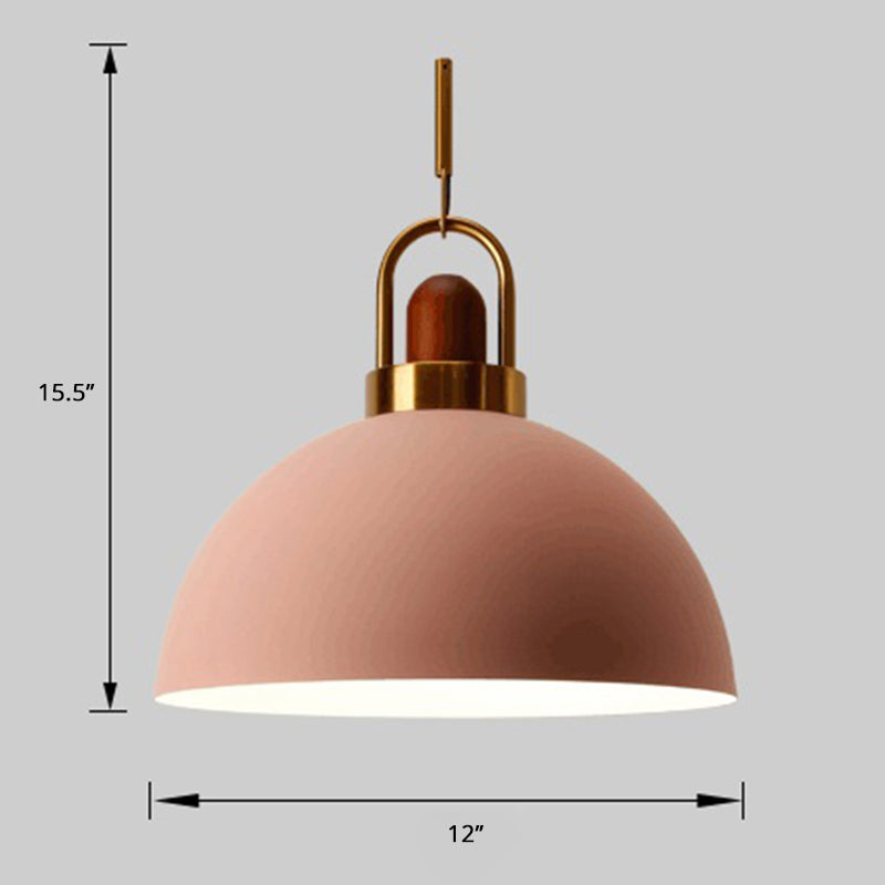 Bowl Shaped Hanging Lamp Nordic Metal 1-Light Restaurant Ceiling Pendant with Arc Handle