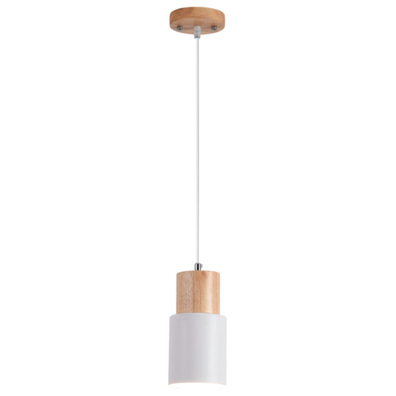 Röhrenförmiger Nachtheizpendellschein Metall 1-Licht minimalistische Hanglampe mit Holzoberteil