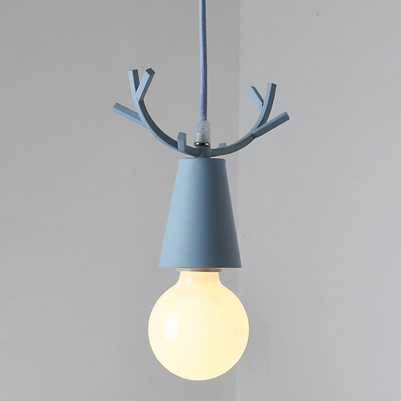 Antler Metal Pendant Lighting Nordic 1 Bulb Ceiling Hang Lamp with Open Bulb Design