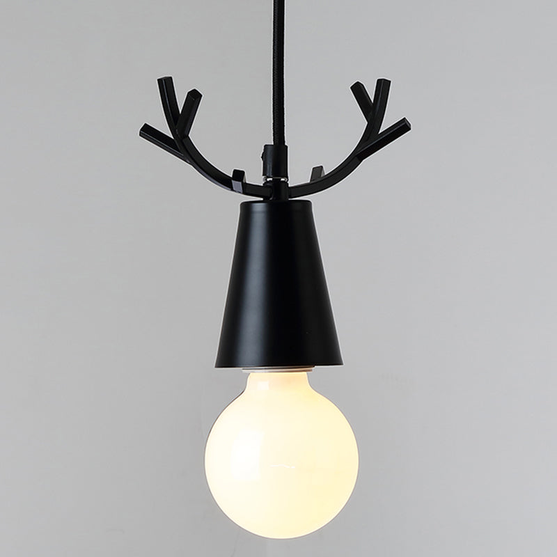 Antler Metal Pendant Lighting Nordic 1 Bulb Ceiling Hang Lamp with Open Bulb Design