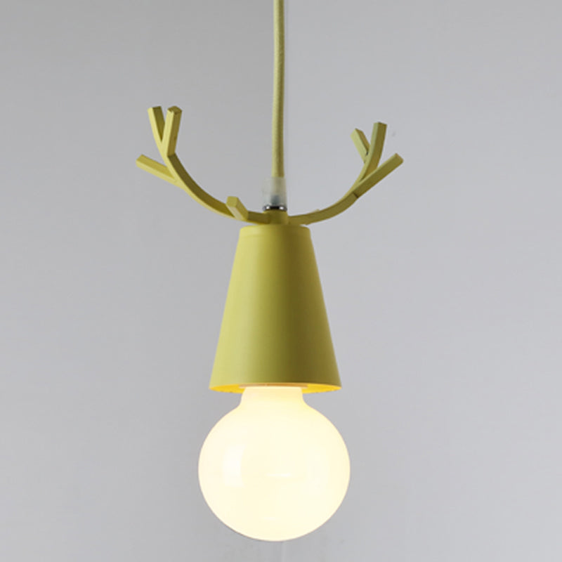 Antler Metal Pendant Lighting Nordic 1 Bulb Ceiling Hang Lamp with Open Bulb Design