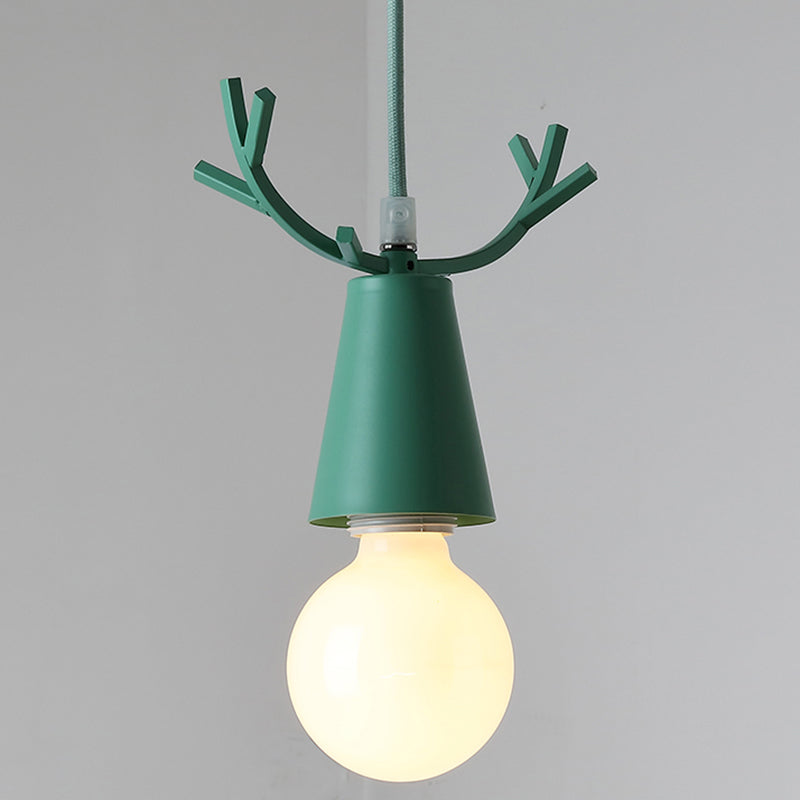 Antler Metal Pendant Lighting Nordic 1 Bulb Ceiling Hang Lamp with Open Bulb Design