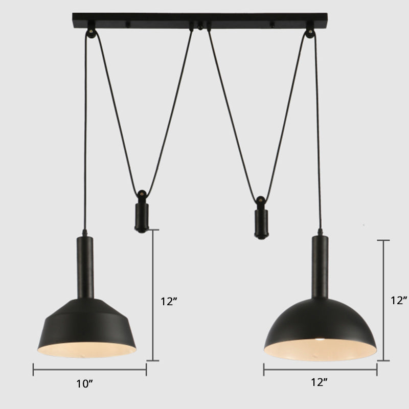 Geometric Shade Cluster Pendant Nordic Aluminum 2 Lights Restaurant Hanging Lamp with Pulley