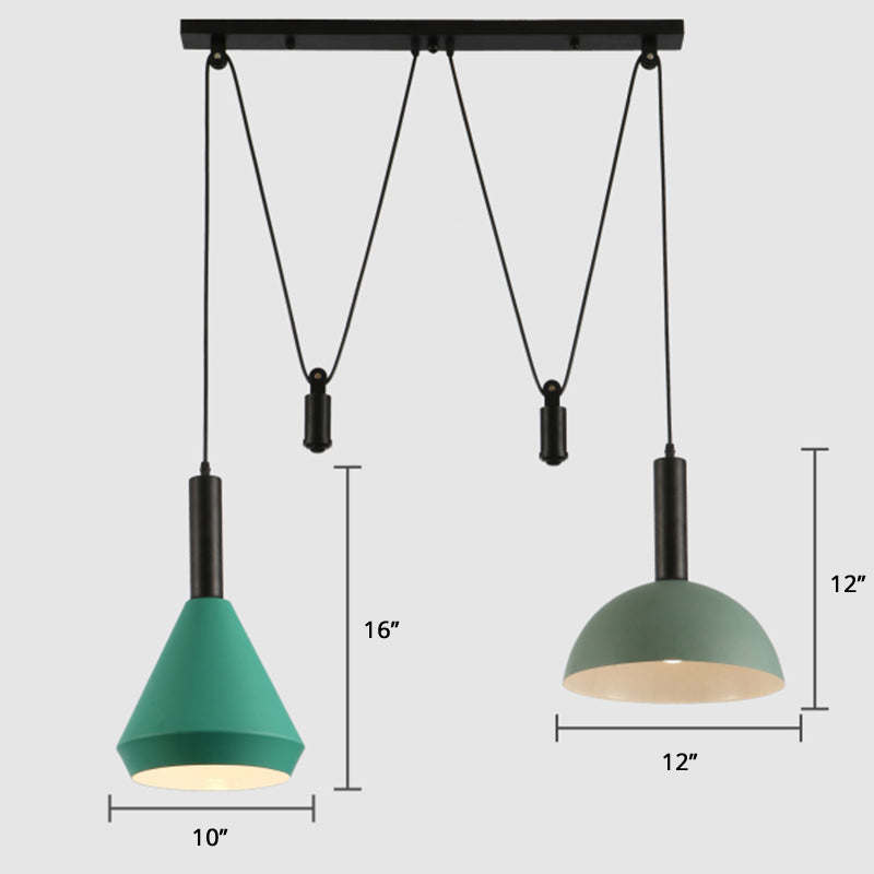 Geometric Shade Cluster Pendant Nordic Aluminum 2 Lights Restaurant Hanging Lamp with Pulley