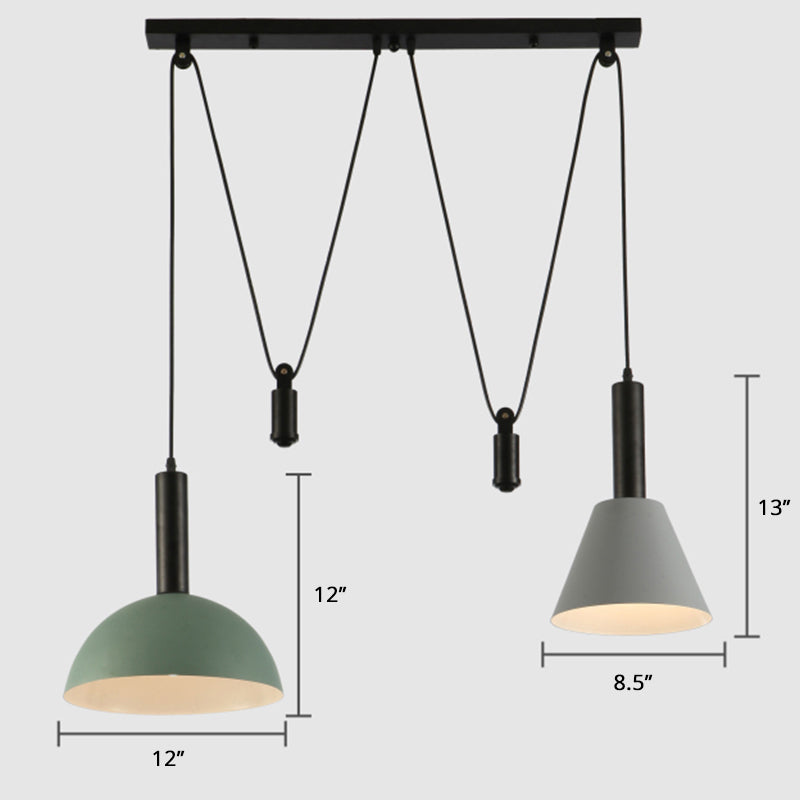 Geometric Shade Cluster Pendant Nordic Aluminum 2 Lights Restaurant Hanging Lamp with Pulley