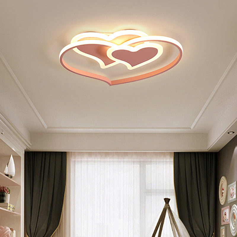 Heart Shaped Ceiling Flush Light Nordic Aluminum Girls Room Flush Mount Fixture in Pink