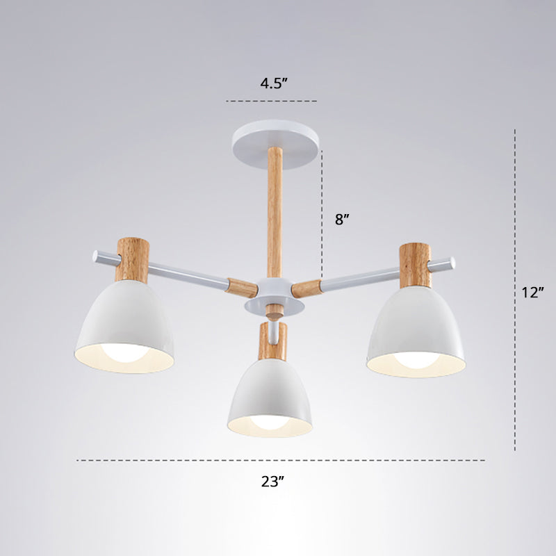Witte klok ophanging Licht armatuur Minimalistische metalen kroonluchter lamp met houten decor