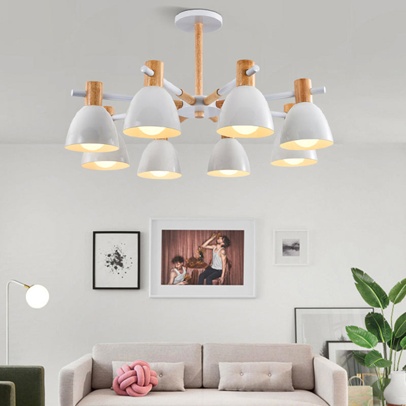 Witte klok ophanging Licht armatuur Minimalistische metalen kroonluchter lamp met houten decor