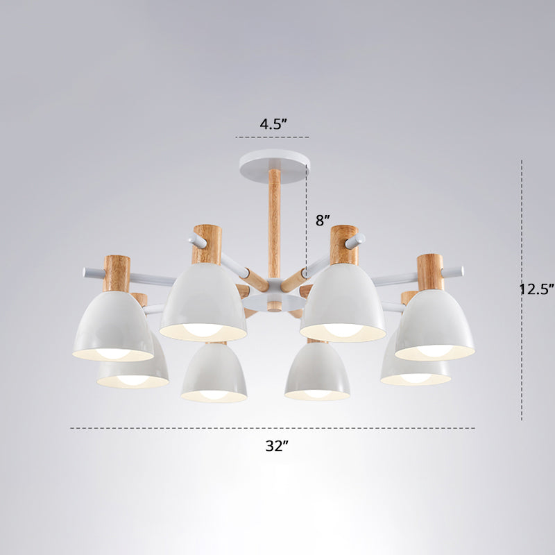 Weiße Glockenhängung Leuchte minimalistische Metallleuchterlampe mit Holzdekoration