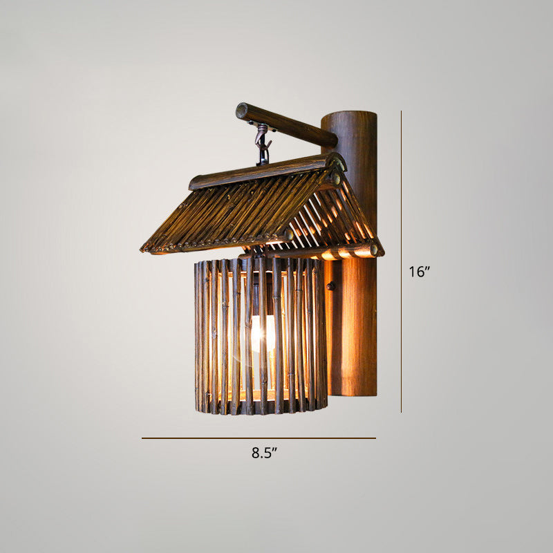 Single Restaurant Wall Light Chinese Style Wall Hanging Lamp with Woven Bamboo Shade