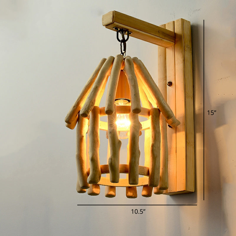 Single Restaurant Wall Light Chinese Style Wall Hanging Lamp with Woven Bamboo Shade