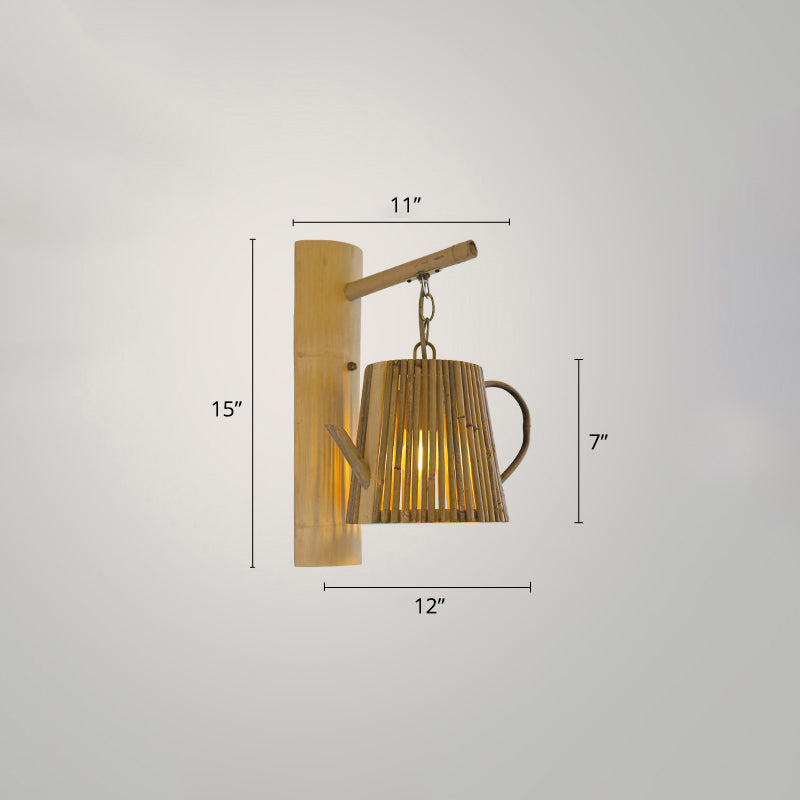 Single Restaurant Wall Light Chinese Style Wall Hanging Lamp with Woven Bamboo Shade