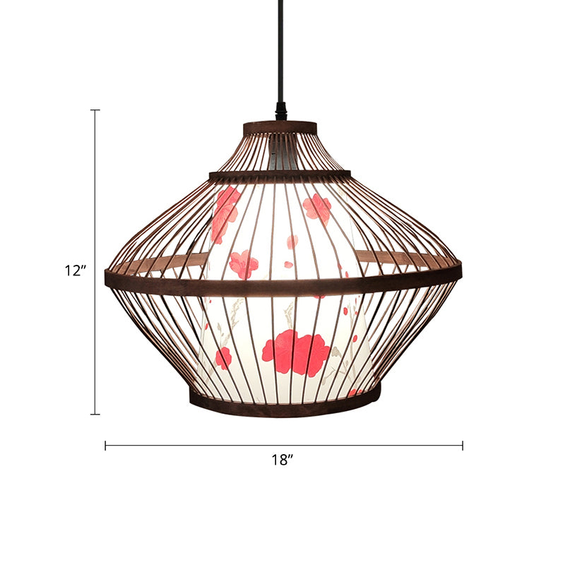 Chinese Style Conical Hanging Lamp Bamboo 1-Light Tea Room Ceiling Pendant Light