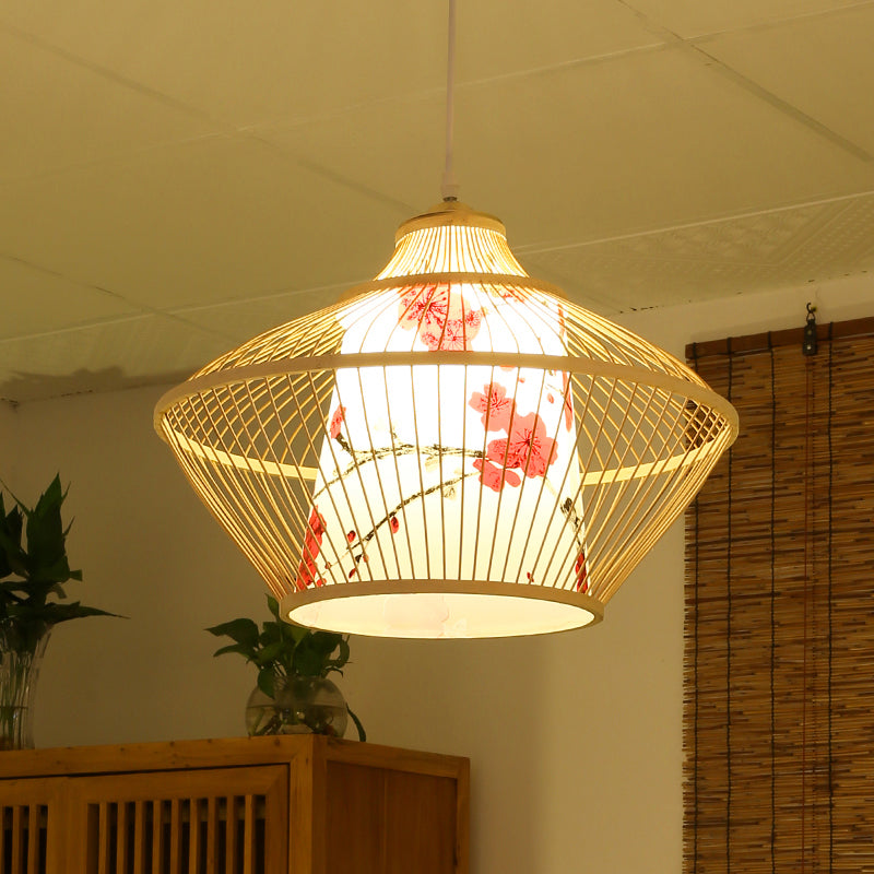 Chinese Style Conical Hanging Lamp Bamboo 1-Light Tea Room Ceiling Pendant Light