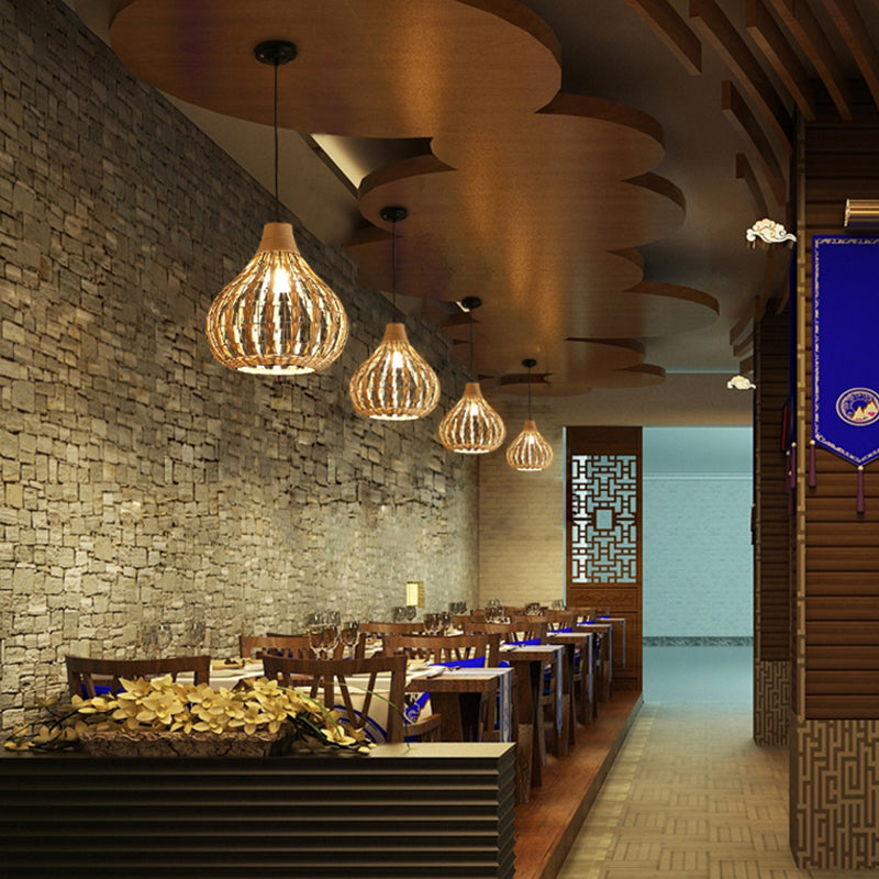 BEIGE Teachrop Suspension Lighting Asian 1 Bulb RATTAN LAMPAGGIO PER IL RISTATO