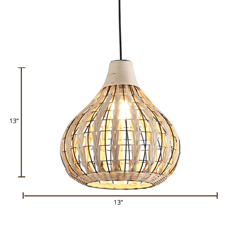 BEIGE Teachrop Suspension Lighting Asian 1 Bulb RATTAN LAMPAGGIO PER IL RISTATO