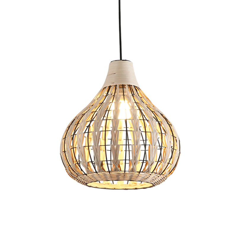 BEIGE Teachrop Suspension Lighting Asian 1 Bulb RATTAN LAMPAGGIO PER IL RISTATO