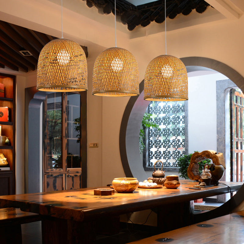 Hellbraun verlängerte Kuppel Pendelleuchte Leuchte Nordic 1 Lampenbambusdecke für das Restaurant