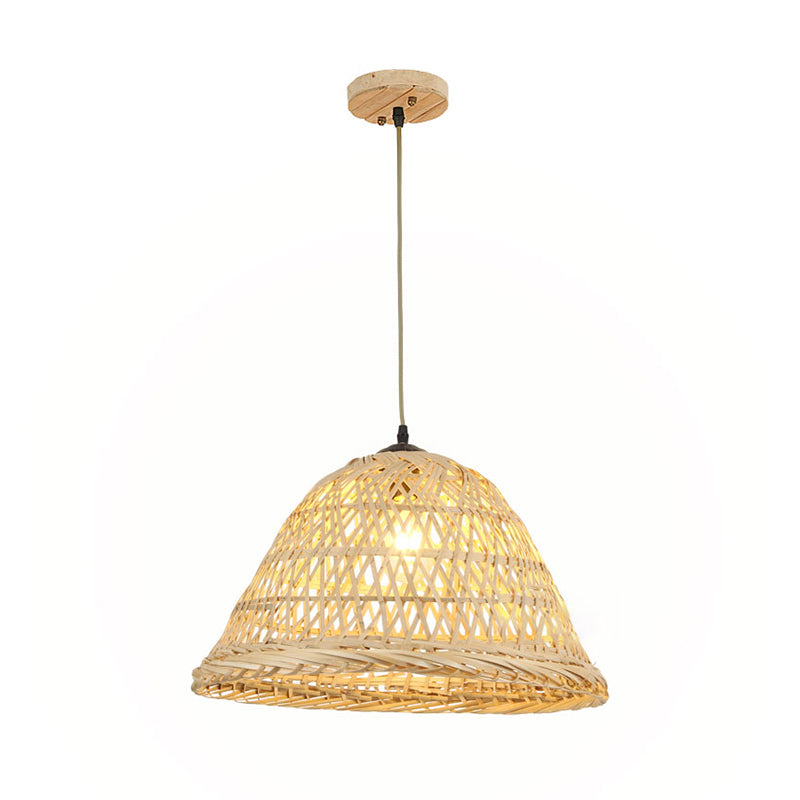 Beige Bell Shaped Pendant Lighting Nordic 1 Head Bamboo Hanging Ceiling Light for Dining Room