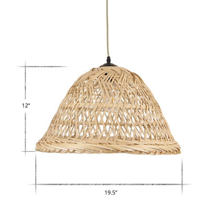 Beige Bell Shaped Pendant Lighting Nordic 1 Head Bamboo Hanging Ceiling Light for Dining Room