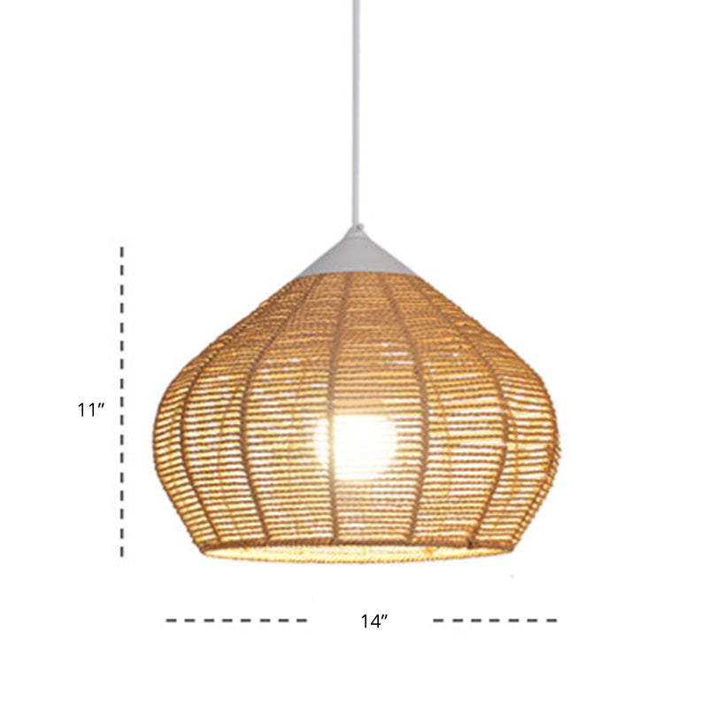 Minimalist Waterdrop Shaped Pendant Lighting Hemp Rope 1-Light Bedside Pendulum Light