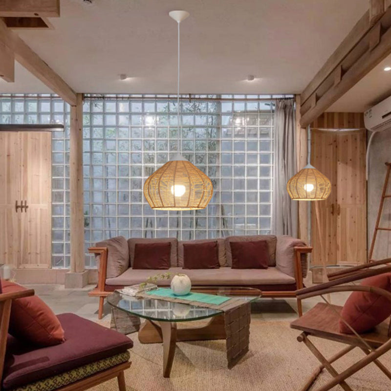 Minimalist Waterdrop Shaped Pendant Lighting Hemp Rope 1-Light Bedside Pendulum Light