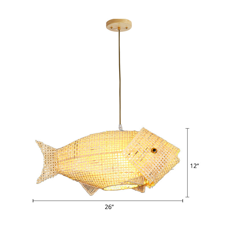 Bamboo Fish Hanging Pendant Light South-East Asia Single Beige Ceiling Light for Restaurant