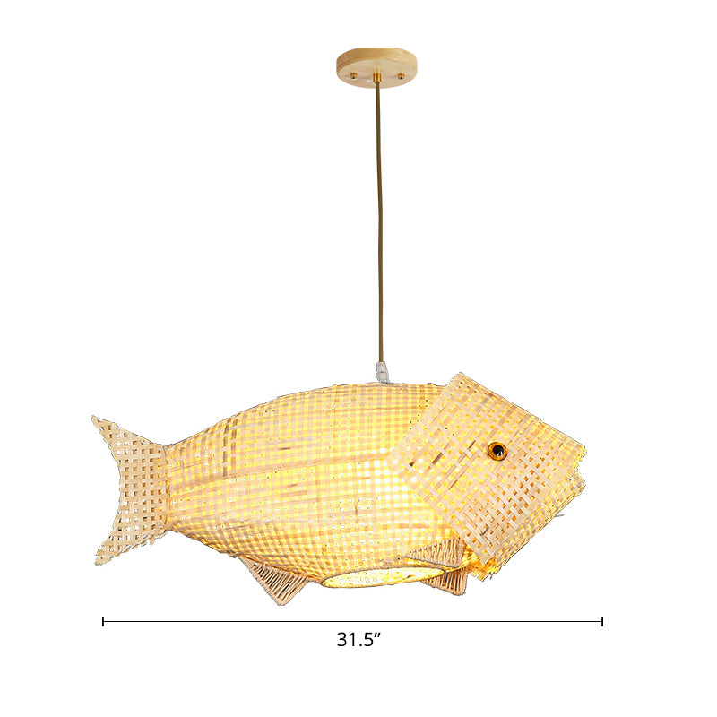 Bamboo Fish Hanging Pendant Light South-East Asia Single Beige Ceiling Light for Restaurant