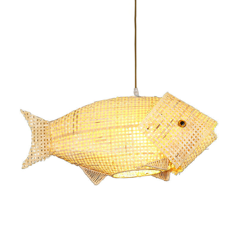 Bamboo Fish Hanging Pendant Light South-East Asia Single Beige Ceiling Light for Restaurant