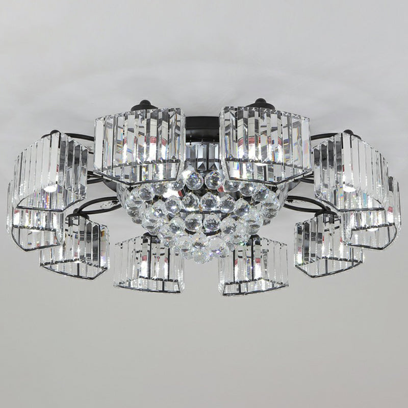 Circular Bedroom Ceiling Lamp Prismatic Crystal Minimalist Semi Mount Lighting in Black