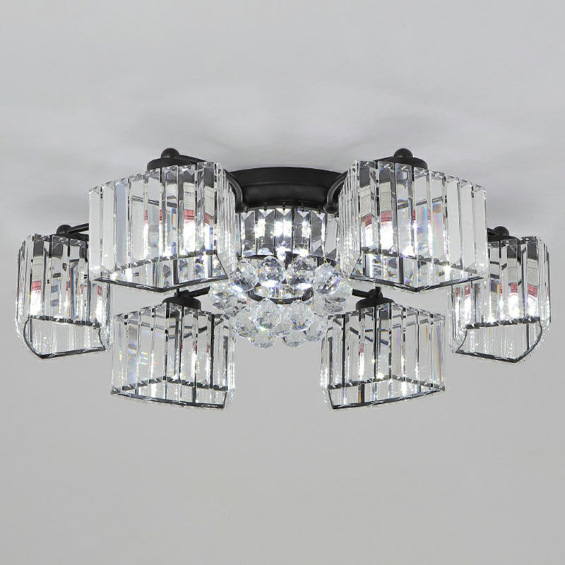 Circular Bedroom Ceiling Lamp Prismatic Crystal Minimalist Semi Mount Lighting in Black