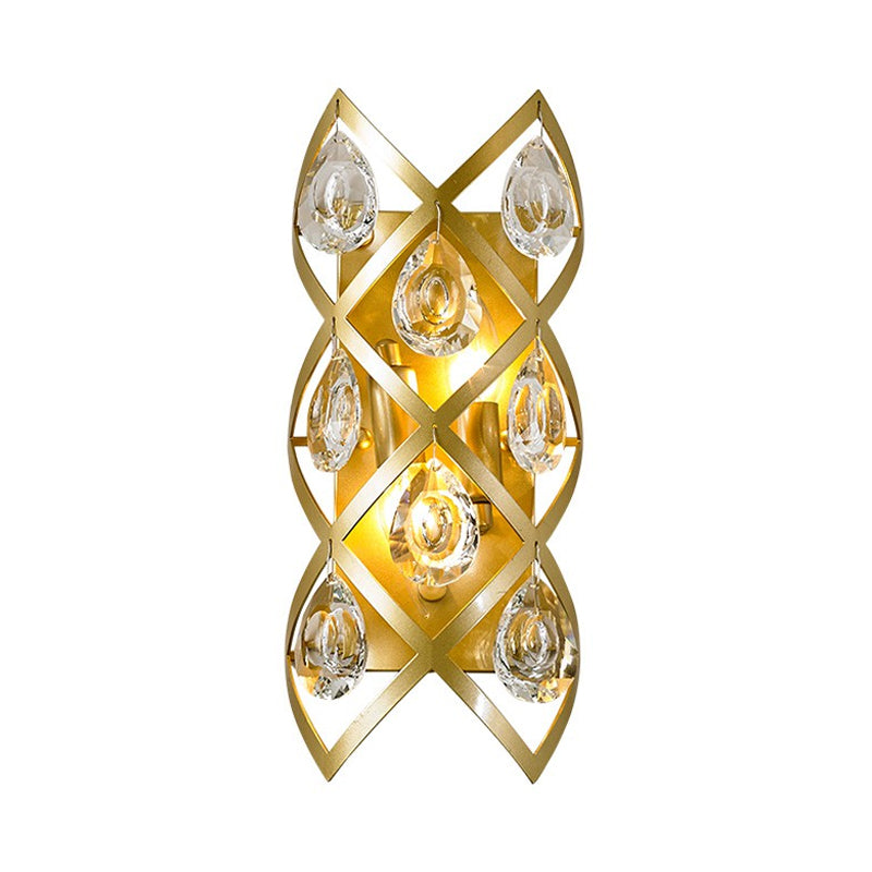 Metal Spiral Sconce Traditionary 2 Heads Gold Wall Mounted Lighting with Crystal Drop for Bedside