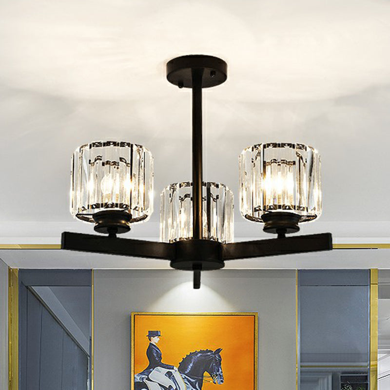 Cylindrical Crystal Ceiling Hang Lamp Minimalistic Chandelier Lighting for Living Room