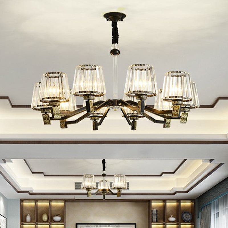 Cone Pendant Lamp Retro Black Crystal Prism Chandelier Light Fixture for Living Room