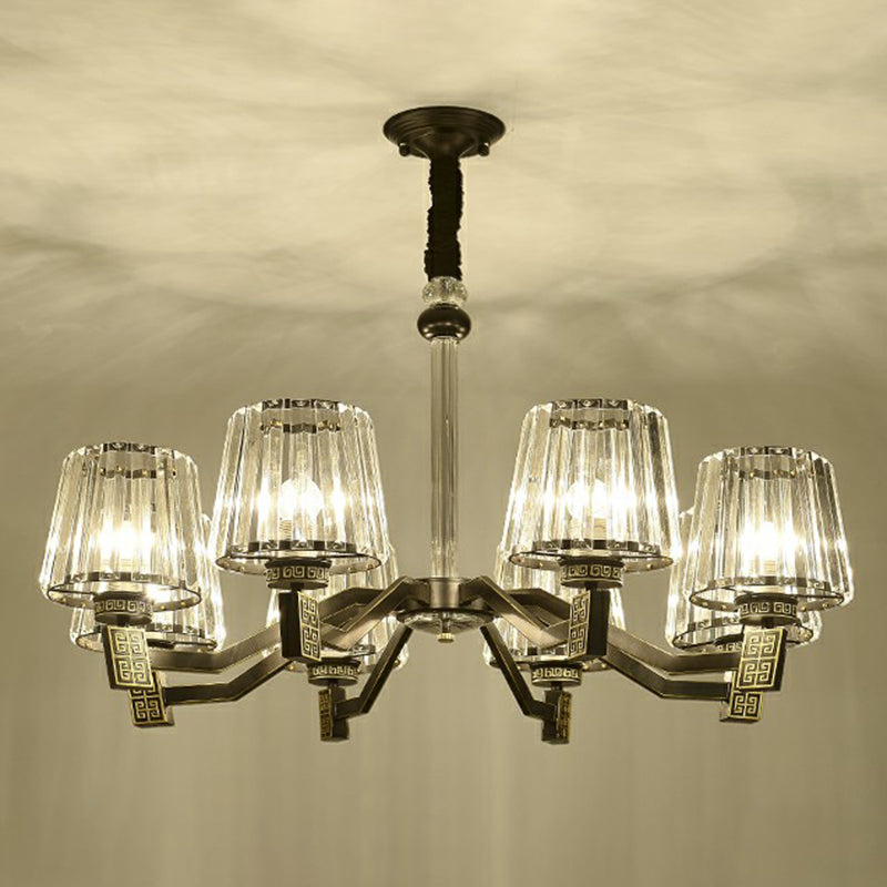 Cone Pendant Lamp Retro Black Crystal Prism Chandelier Light Fixture for Living Room